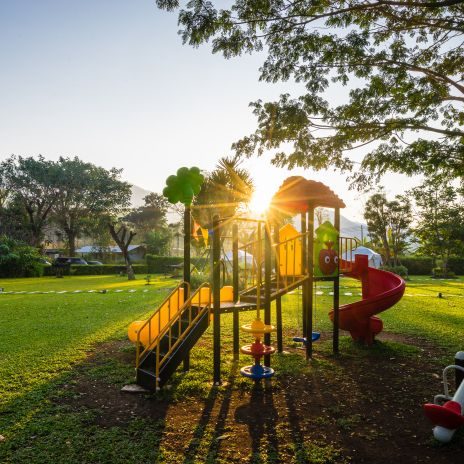 Colorful playground and sunrise  on yard in the park